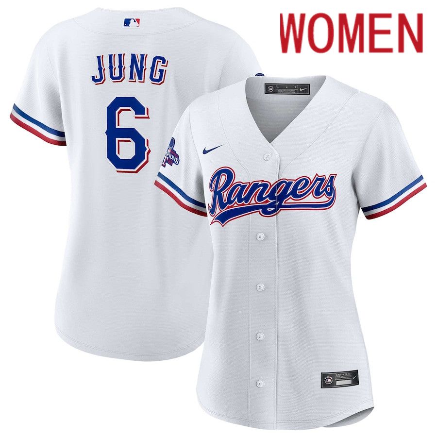 Women Texas Rangers #6 Josh Jung Nike White Home 2023 World Series Champions Replica Player MLB Jersey->youth soccer jersey->Youth Jersey